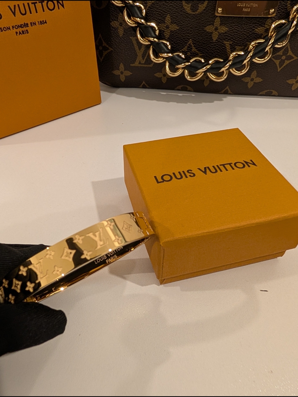 Louis Vuitton Gold Monogram Engraved Bangle Bracelet - Picture 3 of 6
